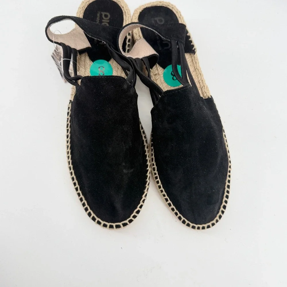 Picon Womens Black Leather Suede Espadrille Sandals Made in Spain Size 8 NEW